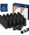 Heavy Duty M14x1.5 Lug Nuts With Sixty Degree Cone Seat And Socket Key Built Like A Tank For Trucks SUVs Upgrade Your Rig With This Sick 32 Piece Wheel Hardware Set Guaranteed To Grip Solid, black steel lug nuts set with socket key.