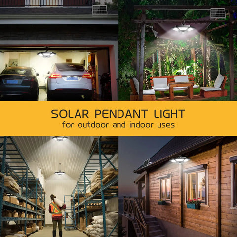 Solar Shed Light Outdoor Pendant With 180 LED 1000 Lumen Brightness Motion Sensor And Remote Control in various settings