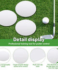 6 Piece Golf Putting Target Circles Set For Indoor And Outdoor Practice Waterproof PVC Leather Hole Cup Putt Disks Green Pro Grade Training Aids For Accuracy White on grass with golf club and ball.