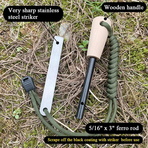 Flint And Steel Fire Starter Kit With Ferro Rods And Magnesium, Ready For Any Outdoor Adventure, shown with striker and ferro rod.
