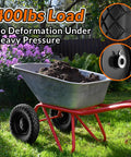 Flat Free 16 Inch Wheelbarrow Tire And Wheel Set Built Tough No Flats Solid Puncture Proof Tire on wheelbarrow in garden