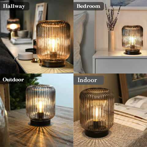 Cordless Glass Table Lamp For Home Decor Dope Look Battery Powered Nightlight with LED Bulb Portable Accent Light in various settings