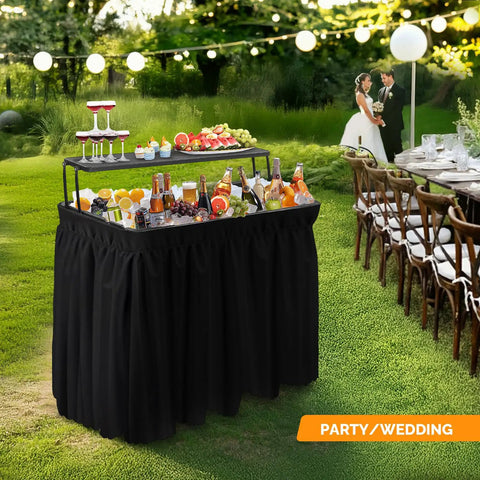 Portable Cooler Table With Extra Storage Shelf For Outdoor Parties And Entertaining Alloy Steel Black Finish Picetable Model at a wedding.