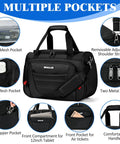 Carry On Duffel Bag For Air Travel And Personal Item, Weekender Tote with multiple pockets and shoulder strap, 16 Inch Durable Black