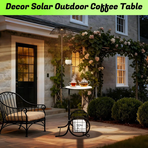 Must-Have Outdoor Solar Coffee Table With Light Black Iron 52.5 Inch Waterproof End Table For Living Rooms Or Patio Doubles As A Solar Floor Lamp And Plant Stand For Backyard Poolside Decor