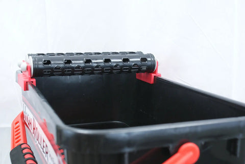 High Roller Grout Wash Bucket For Large Tile Jobs, 6 Gallon Capacity, with sponge attachment and cushioned handle close-up
