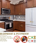 Kitchen with 10 Pack No Drill No Adhesive Baby Cabinet Locks For Cabinets With Knobs Or Handles, Gold finish childproof latches.