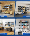 Room installations of Garage Must Have 3 Tier Wall Shelving System for heavy duty storage in sheds, garage, workshop, laundry room