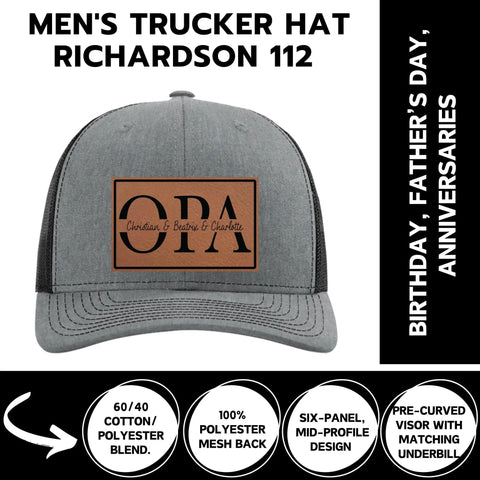 Personalized Papaw Hat From Kids Custom Fathers Day Gift Black And Gray Richardson 112 Trucker Cap With Leather Patch And Established Year