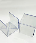 Open and closed clear acrylic square baseball and golf ball display case for home office or man cave, 3.15 inch cube