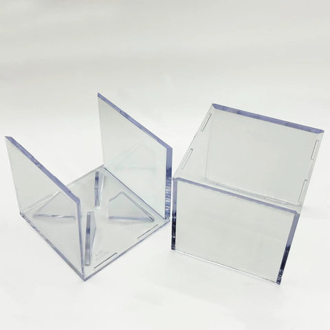 Open and closed clear acrylic square baseball and golf ball display case for home office or man cave, 3.15 inch cube