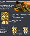 M3 Brass Threaded Inserts For 3D Printing Parts Dope Heat Set Knurled Nuts For Plastic 100 Pack RX M3x5.7 Ultra Secure, diagram showing quality features and use in electronics.