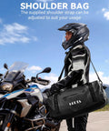 Motorcyclist carrying Waterproof Motorcycle Dry Bag 50L Duffel Luggage with Zippered Closure and Shoulder Straps