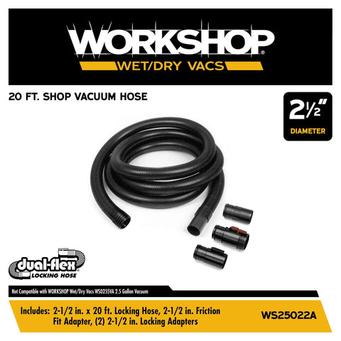 Extra Long Locking Hose Attachment For Wet Dry Shop Vacuum Cleaners With Heavy Duty Build And Two And A Half Inch By Twenty Foot Reach