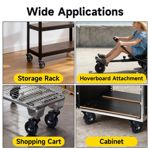 Heavy Duty 4 Inch Stem Caster Wheel With Threaded Stem Quiet 360 Degree Swivel For Cart Furniture Office Desk Chair Workbench Garage Storage Tool Cabinet Wheels Replacement used on storage rack, hoverboard, shopping cart, and cabinet.