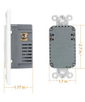 Dual USB Wall Outlet Charger 24W 4.8A Fast Charge Receptacle With Wall Plate 15 Amp dimensions side and back view