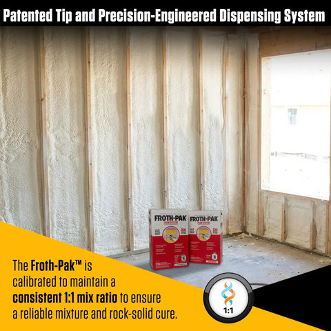 Top Shelf Closed Cell Spray Foam Insulation Kit Two Component Polyurethane Sealer With 15 Ft Hose installed in walls with foamed insulation.