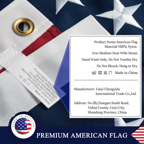 Heavy Duty 5x8 Ft US Flag With Embroidered Stars And Sewn Stripes, Nylon Construction, Brass Grommets, UV Protected For Outdoors