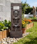 Four Tier Outdoor Water Fountain With LED Lights And Pump, 40.9 Inch Freestanding Cascading Waterfall, brown resin decor