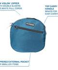 Denim Blue Dive Bag For Scuba Gear With Top Handle, Durable Waterproof Fabric, Easy Access YKK Zippers, External Zip Pocket