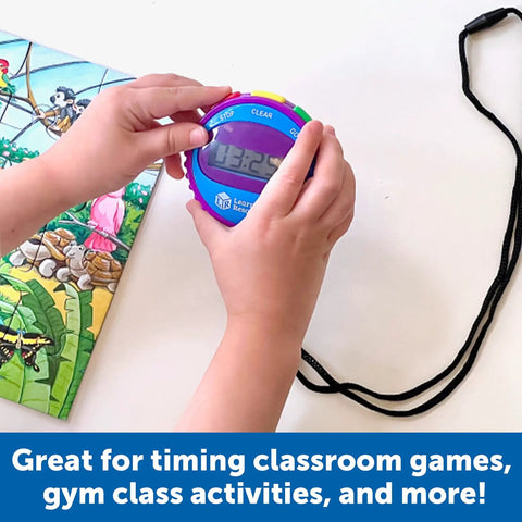 Child using Three Button Kids Stopwatch For Classrooms And Home, Easy Elapsed Time Tracker For Timed Math Drills, Science Experiments