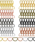 100 Piece Hardcore Swivel Keychain Clips With D Rings And Lobster Clasps 24mm Snap Hooks in various colors arranged neatly.