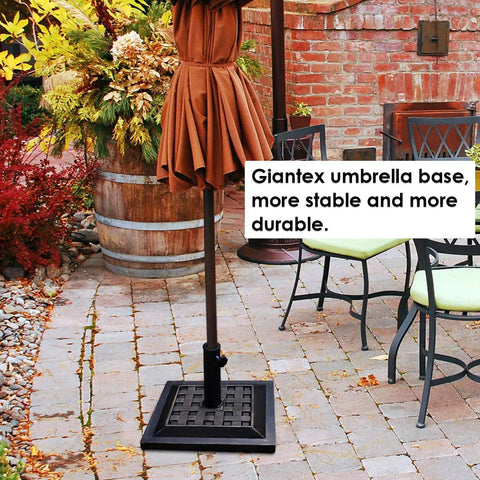 Beefed Up 30Lb Patio Market Umbrella Base With Cast Iron Tube Holder on garden patio, classic bronze finish, extra stable stand