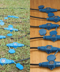 Heavy Duty 50 Foot Extension Cord With Seven Evenly Spaced NEMA 5 15R Outlets And Blue Indicator Lights shown outdoor and indoor