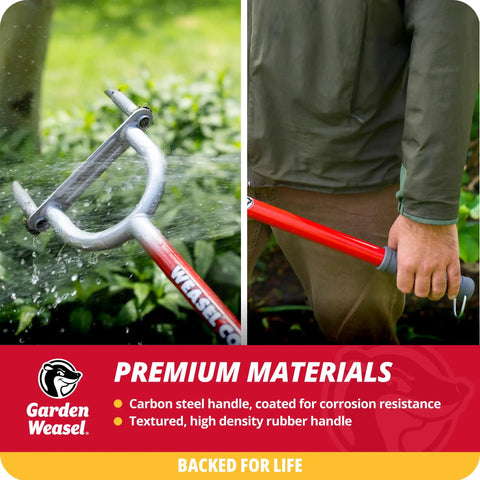 Long Handle Core Lawn Aerator And Dethatcher For Grass with carbon steel handle showcasing its durability against rust