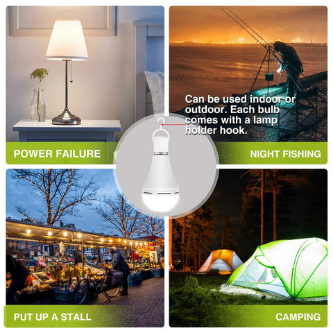 Rechargeable Battery Powered Emergency Light Bulbs 15W 80W Equivalent 6000K Cool White 1500mAh backup lamp in use scenarios
