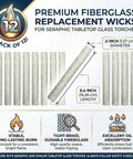 12-pack of 6-Inch Fiberglass Replacement Wicks For Outdoor Glass Torches, C. Oil Lamp Burner, 16 Oz Table Top Torch, Patio use