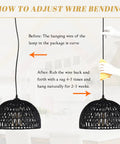 Black Woven Pendant Light Boho Chandelier With Wicker And Rattan Dome Pendant wire adjustment instructions