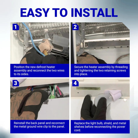 Installation steps for Upgraded Fridge Defrost Heater With Metal Shield For GE And Kenmore Replaces AP3183311 914088 AH303781 EA303781