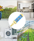 Collage with Pro Grade Heavy Duty Water Hose Filter for 3/4 and 5/8 inch hoses, showcasing various usage scenarios.