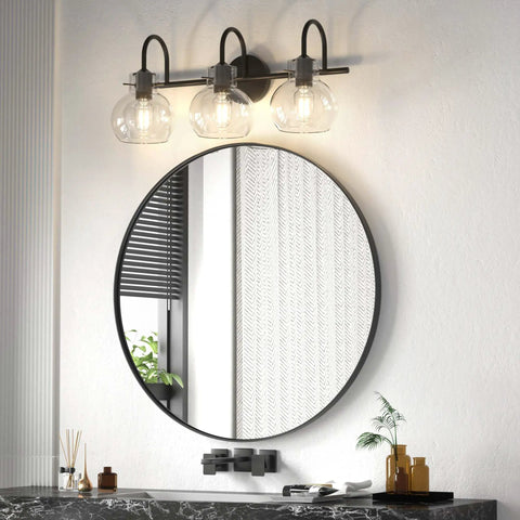 Black Vanity Light 3 Light Modern Bathroom Fixtures Over Mirror With Globe Glass Shade Matte Black Finish E26 Base 17 Inch