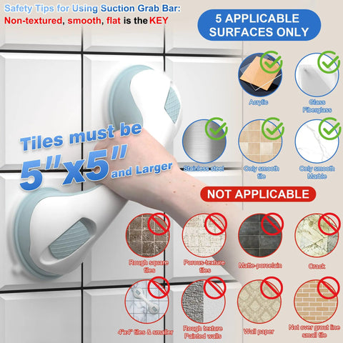 Heavy Duty Grab Bars 12 Inch 2 Pack ADA Compliant Shower Safety Handrails For Seniors And Elderly Suction Cup Grips