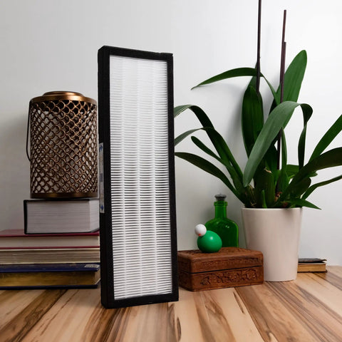 HEPA Filter B Replacement For GermGuardian FLT4825 AC4825 AC4900CA And Compatible PureGuardian AP2200CA next to potted plant