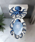 Elongated Resin Octopus Toilet Seat for Bathroom, blue octopus design on toilet lid, top view, suitable for elongated toilets.