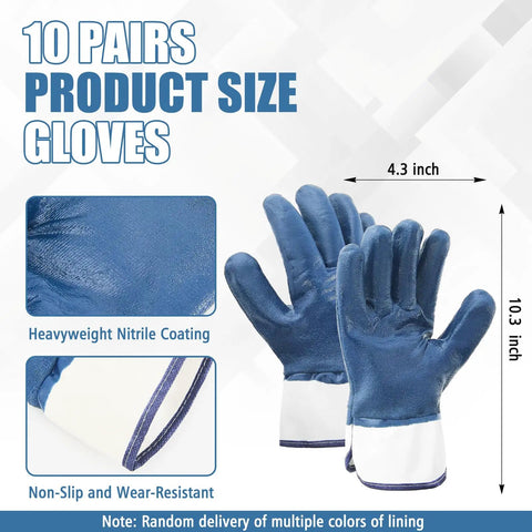 Pro Grade Nitrile Work Gloves Built Tough 10 Pack Blue Heavy Duty Oil And Chemical Resistant Safety Gear With Superior Non Slip Grip, size 10.3 x 4.3 inches.