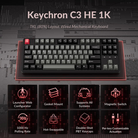 Premium TKL Wired Hall Effect Mechanical Keyboard Featuring Magnetic Switches Adjustable Actuation top view with PBT keycaps