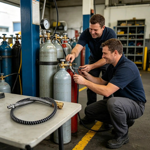 Heavy Duty Air Hose For Compressor Featuring Leak Free Steel And Brass Fittings With Anti Twist Flexible Line built tough for garage use.