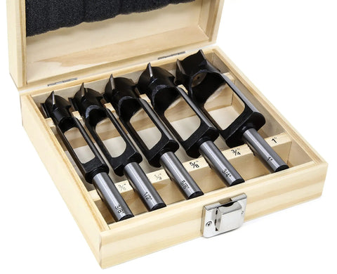 Five Piece Pro Grade Tenon And Deep Plug Cutter Drill Bit Set With Carrying Case For Dowels And Tenons Up To Three Inches Long Includes Three Eighths Inch, One Half Inch, Five Eighths Inch, Three Fourths Inch And One Inch Diameter Bits Fits Drill Presses