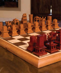Top Shelf Wooden Chess Sets Made Easy Knockout Scroll Saw Pattern Book showcasing intricately carved wooden chess pieces on a checkered board.