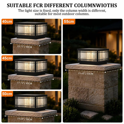 Top Notch Hardwired Outdoor Post Lights Big 15.75 Inch Column Fixture With Cozy 3000K Bulbs displayed on various column widths.