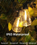 50 Ft Outdoor String Lights With 27 LED Plastic Edison ST38 Bulbs (2 Spare), IP65 Waterproof For Garden, Patio, Backyard, Cafe