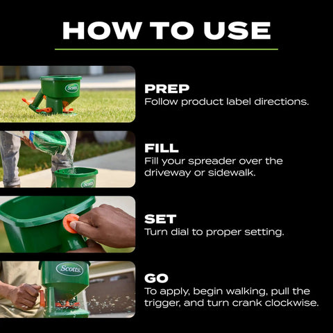 Hand Powered Spreader For Grass Seed And Lawn Fertilizers Salt And Ice Melt, Adjustable Arm Spreader spreads easily.