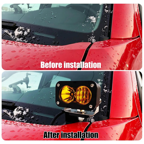 Upgrade Hood Hinge Ditch Light Mount Brackets For Toyota Tacoma 2016 To 2021 3rd Gen installation before and after comparison