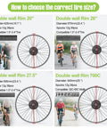 Diagram showing tire size options for Beefy 48V 500W 750W Rear Hub Motor Kit For E Bike With Battery And Display Options