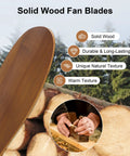 Solid wood fan blades close-up showcasing the craftsmanship of the Top Notch 42 Inch Ceiling Fan With Soft Warm Light, App And Smart Remote Control.