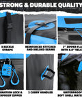 Close-up of Big 25 Cu Ft Weatherproof Trailer Hitch Cargo Carrier Bag Set details like buckles, seams, and waterproof zippers.